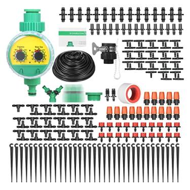 Imagem de Mingzhe Kit de irrigação por gotejamento para irrigação de plantas Sistema de irrigação DIY com bicos de temporizador de irrigação automático eletrônico Misters Gotejadores Tubulação de 40 met