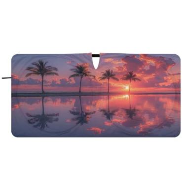 Imagem de Blueangle Beautiful Sunrise Palmeiras Para-brisa Para-brisa - 149.9 cm x 76.2 cm Dobrável Carro Frontal Para-sol Blocos Raios UV Viseira de Sol (593)
