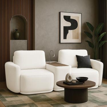 Imagem de Sofá Sala Modulado 251cm Com Console Usb Luminária Brumma Bouclê Off White K01 - D'rossi