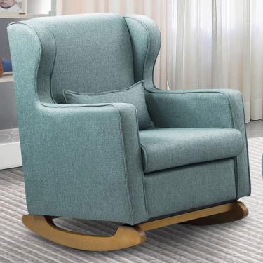 Imagem de Poltrona De Amamentação Base Balanço Madeira Flower Linho E03 - D'rossi Cor Azul