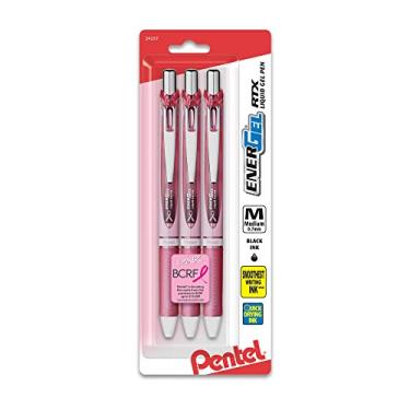 Imagem de Pentel BL77PBP3ABC Caneta de gel líquido retrátil EnerGel RTX, 0,7 mm, barril rosa, tinta preta. Pacote com 3