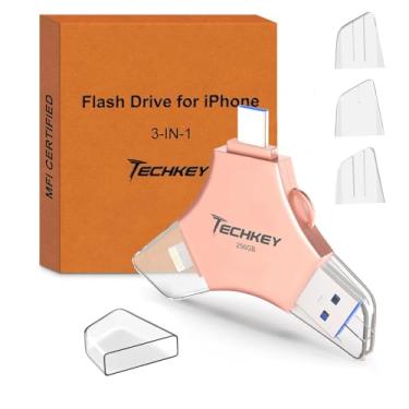 Imagem de Flash Drive USB 3.0 para iPhone 256 GB: Cartão de armazenamento de fotos de memória externa 3 em 1 certificado MFi para imagens/vídeos/economia de dados/polegar de alta velocidade/salto/disco rígido