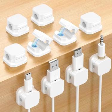 Imagem de Pacote com 10 suportes organizadores de cabos, organizadores de cabos magnéticos, suporte de cabo USB para mesa, carro, casa e escritório (branco)