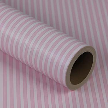 Imagem de Papel de parede listrado rosa e branco, 45 cm x 500 cm, papel de contato autoadesivo decorativo à prova d'água para armários prateleiras forro gaveta adesivo
