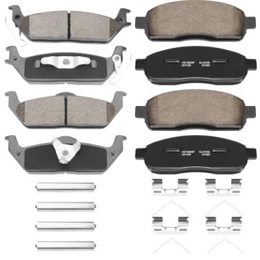 Imagem de SUPLABEL Pastilhas de freio de cerâmica dianteiras e traseiras compatíveis com Ford F-150 Lincoln Mark LT 2004 2005 2006 2007 2008, conjunto de pastilhas de freio de cerâmica com conjunto de pastilhas