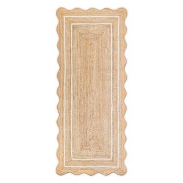 Imagem de Weaving Village Tapete de juta natural ondulado – caminho de entrada boho, vieira de fazenda, branco (2'6"x8')