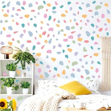 Imagem de Decalques de parede de seixo pastel 720 peças – 10 folhas pré-cortadas à prova d'água vinil Peel & Stick Boho Terrazzo adesivos, arte de parede removível e reposicionável para quarto, sala de estar