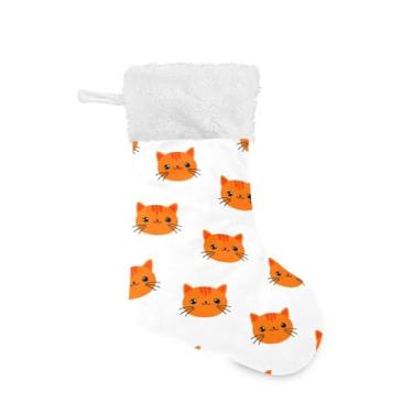 Imagem de Wassud Meia de Natal fofa com punho branco gato laranja fofo 45,7 cm grande para decoração de lareira de lareira 1 pacote