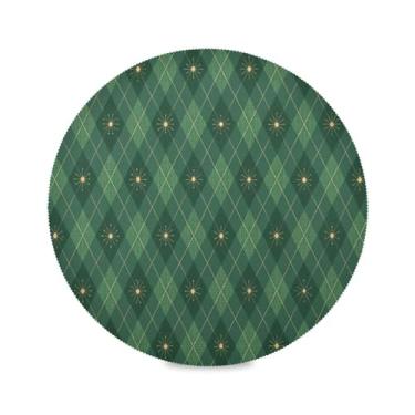 Imagem de Wassud Jogo americano verde xadrez padrão estrelas tapetes de mesa redondos para cozinha e jantar tapetes laváveis resistentes ao calor decoração de mesa 39 cm