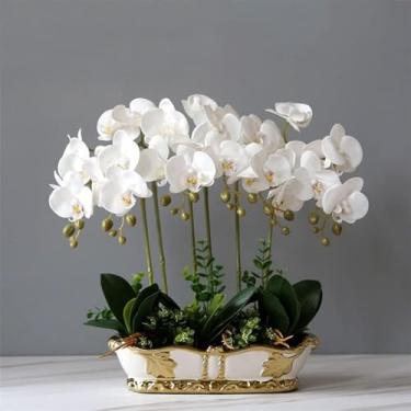 Imagem de LMJYU Flores artificiais Phalaenopsis com vaso de cerâmica Flor artificial 43 cm Orquídea artificial artificial artificial de poliuretano orquídeas modernas