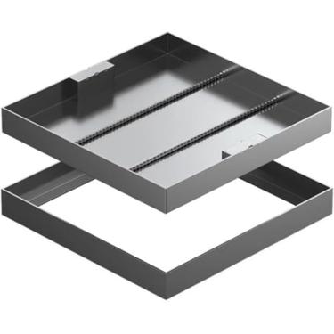 Imagem de uhyOHF Tampa de fossa séptica embutida, capa de inspeção invisível com alça dupla, capas de bueiro resistentes e moldura para jardim de restaurante interno e externo (prata-19 pol. x 19 pol/48 x 48 cm