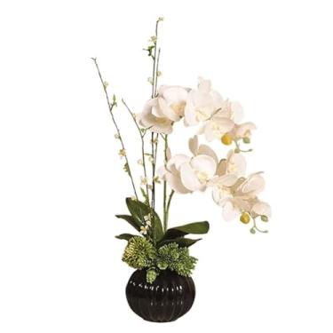 Imagem de LMJYU Flores artificiais Phalaenopsis pano de seda flor artificial com vaso de porcelana conjunto orquídea artificial 48 cm vaso falso