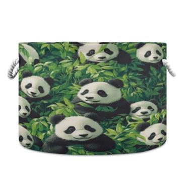 Imagem de WELLDAY Cesta de corda de algodão Pandas Cesta de lavanderia de bebê para sala de estar, lavanderia, berçário, travesseiros, decoração de casa