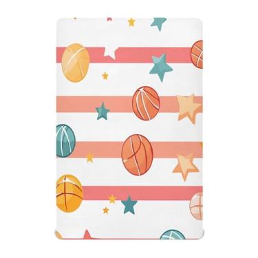 Imagem de CEBUGI Lençol de berço elástico para bebês meninos e meninas, estrelas de basquete, portátil, pacote N play, lençol com elástico para crianças, material neutro, ultra macio, colchão infantil padrão