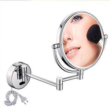 Imagem de Espelho de maquiagem montado na parede de 20 cm, espelho de maquiagem para banheiro com luzes LED, rotação de 360 graus, extensível de dois lados, extensão de 22 cm, para meninas