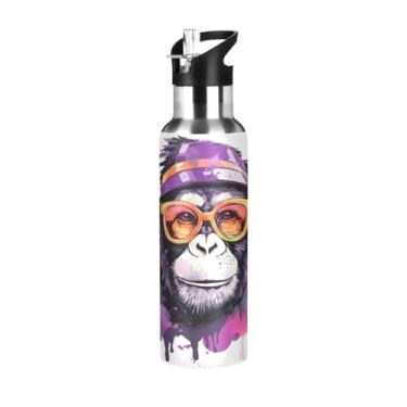 Imagem de Wassud Garrafa de água violeta macaco óculos de sol de aço inoxidável garrafa de água esportiva com canudo garrafas de água isoladas copo portátil de viagem 947 ml