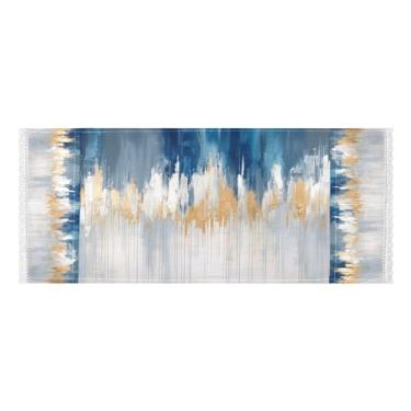 Imagem de Wassud Capas de lavadora e secadora azuis e douradas, protetor de lavadora com sacos de armazenamento, capa de geladeira à prova de poeira com bolsos para lavanderia doméstica, cozinha, 120 x 55 cm