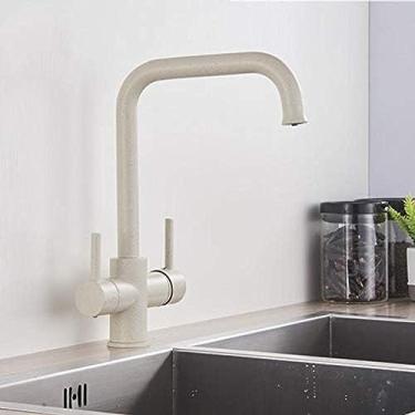 Imagem de Torneiras de cozinha, torneira de filtro de água potável, alça dupla, filtro de 3 vias, quente e frio, torneiras misturadoras de cozinha - bege com pontos, bege com pontos