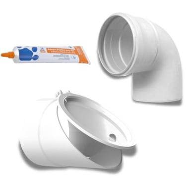 Imagem de Válvula de Retenção Esgoto Para Canos 50mm + Joelho 90º 50mm + Adesivo PVC Incolor Bisnaga 17g