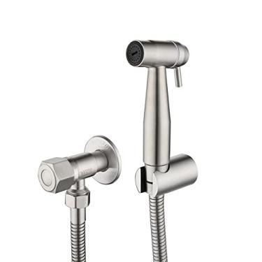 Imagem de uhyOHF Pulverizador de bidê portátil para vaso sanitário, acessório de bidê de fralda de pano com mangueira, pulverizador de chuveiro de níquel escovado de aço inoxidável, montado na parede