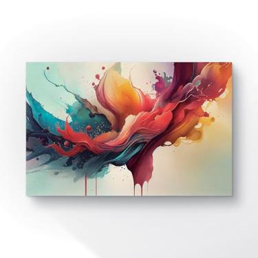 Imagem de Quadro Decorativo Abstrato em Tela, Pintura Artística com Cores Vibrantes em Turquesa, Vermelho e Laranja, 60x40 cm