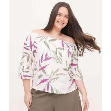Imagem de Blusa Ciganinha Plus Size Feminina Estampada Marisa-27020, Bege, G3
