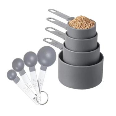 Imagem de Conjunto Colher Xicaras Medidoras Com 8 Peças Inox Prático Colher Medidora Cozinha Alimentos
