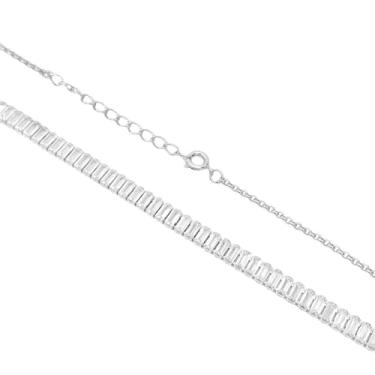 Imagem de Colar Feminino com Prata Riviera Estilo Baguete 45cm Pedras de Zircônia Cravejadas à Mão Brilho Eterno com Extensor Joia Sofisticada