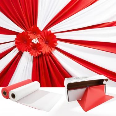 Imagem de 2 rolos de toalha de mesa de circo de 30,5 m com cortador deslizante, capa de mesa descartável de plástico espesso vermelho e branco DIY para barraca de carnaval suprimentos de festa para cortinas de