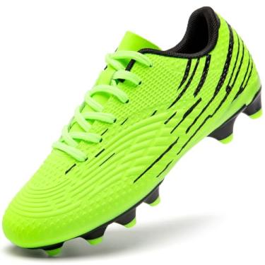 Imagem de DimaiGlobal Chuteiras de futebol para crianças, meninos e meninas, tênis de futebol de solo firme, treinamento ao ar livre, atlético, profissional, gramado, juvenil, tênis unissex, Verde, 19