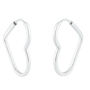 Imagem de Brinco Argola Coração Em Prata 925 Delicado 3cm Fio Quadrado - Princes