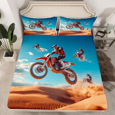 Imagem de Feelyou Jogo de lençol solteiro com tema de corrida, motocross, motocross, motocross, para crianças, meninos e meninas, lençol com elástico para decoração de quarto de crianças, meninos e meninas,