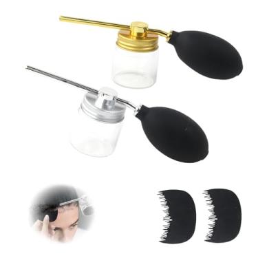 Imagem de 2 frascos de fibra capilar com defletor otimizadores de linha capilar, aplicador de fibra capilar projetado especificamente para fibras de construção de cabelos, xampu seco e terra de diatomáceas