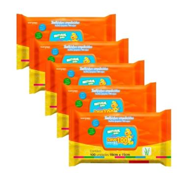 Imagem de Kit C/ 5 Lenços Umedecidos Natural Baby 100un Cada Evergreen