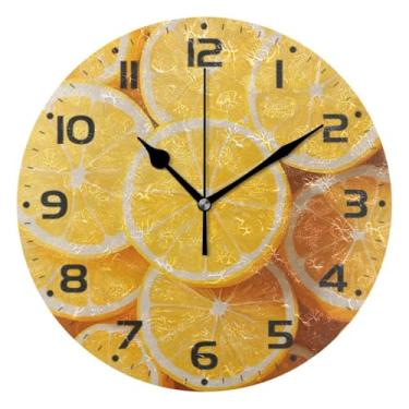 Imagem de Qilmy Relógio de parede pequeno moderno Lemon 25 cm, operado por bateria, silencioso sem tique-taque, relógio analógico decorativo para escritório em casa, escola, quarto, banheiro e cozinha, fácil de