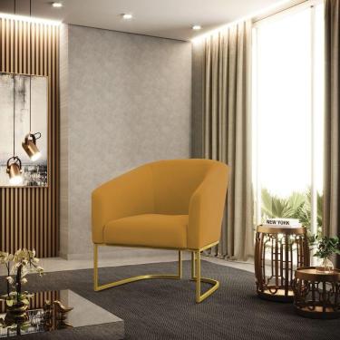 Imagem de Poltrona Sala Decorativa Stella Base Industrial Dourada Veludo Mostarda D03 - D'rossi
