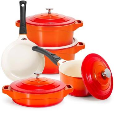 Imagem de Jogo de Panelas 5 Peças De Cerâmica Laranja Indução Le Cook