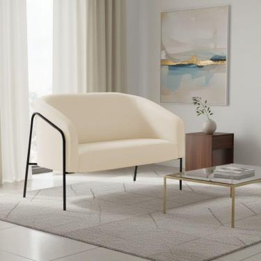 Imagem de Sofá 2 Lugares Namoradeira Stella Base Industrial Alta Preta Sintético Pu D03 - D'rossi Bege