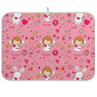 Imagem de Tapete de escorredor de pratos Love Cute Pink 40,6 cm x 45,7 cm Tapete de escorredor de pratos absorvente tapete resistente ao calor