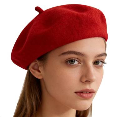 Imagem de Mealah Boina francesa feminina e masculina – chapéu francês de inverno para Halloween-Mime-Artist-Costume, Vermelho, M