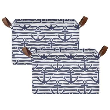 Imagem de Nautical Anchors Cestos de prateleira azul marinho para armazenamento e organização de trailers, cesta grande de 40 x 29 x 25 cm para brinquedos de cachorro para armazenamento e cobertores, pacote com