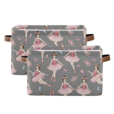 Imagem de Cestas para roupas – Cesta de banheiro dobrável de 36 cm x 26 cm para prateleira de armário e organização de casa, coroas florais de bailarina, pacote com 2
