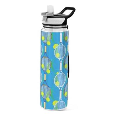 Imagem de ODAWA Bola de tênis azul 947 ml garrafa esportiva Tritan reutilizável com canudo e alça para academia, ciclismo, atividades ao ar livre
