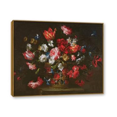 Imagem de Moldura de teca. Arte em tela floral country, pintura botânica vintage de natureza morta, decoração de parede de cozinha de fazenda emoldurada para sala de jantar. A17. 60 x 72 cm-23,6 x 28,3 pol