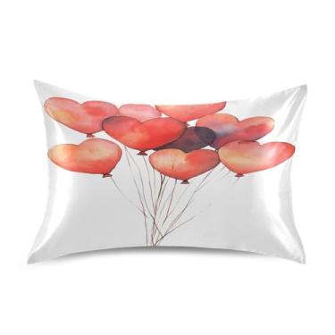 Imagem de Wassud Fronha de cetim com balões em forma de coração para cabelo e pele fronhas de seda lisa king size respiráveis com fecho de envelope