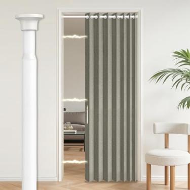 Imagem de AJAZZ Cortina magnética invisível para portas sanfonadas 100% blackout para quarto, sala de estar, conjunto de cortina de entrada incluído, 1 pacote, L 114 x C 203 cm, cinza