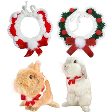 Imagem de 2 coleiras de coelho para animais de estimação, adorável aquecedor de pescoço ajustável tricotado à mão, fantasia de festa de Natal, adequada para coelhos, porquinhos-da-índia, gatinhos, filhotes e