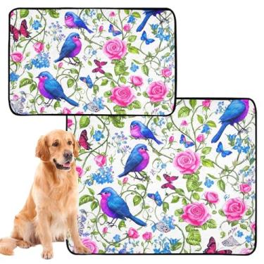 Imagem de TSENQUE Pássaro azul rosa borboleta colorida para animais de estimação reutilizável almofada de xixi tapete lavável à prova d'água para cachorro filhote tapete de parto absorvente, pequeno x pacote