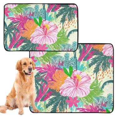 Imagem de TSENQUE Almofadas de xixi para cães, laváveis e reutilizáveis, tapetes para animais de estimação, flores coloridas, folhas absorventes para cães, tapete impermeável para cercadinho para cães, médio +