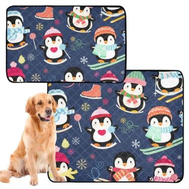 Imagem de Tapetes laváveis para animais de estimação fofos com estampa de pinguins azuis de inverno à prova d'água para cercadinho reutilizável para animais de estimação, almofadas absorventes de treinamento